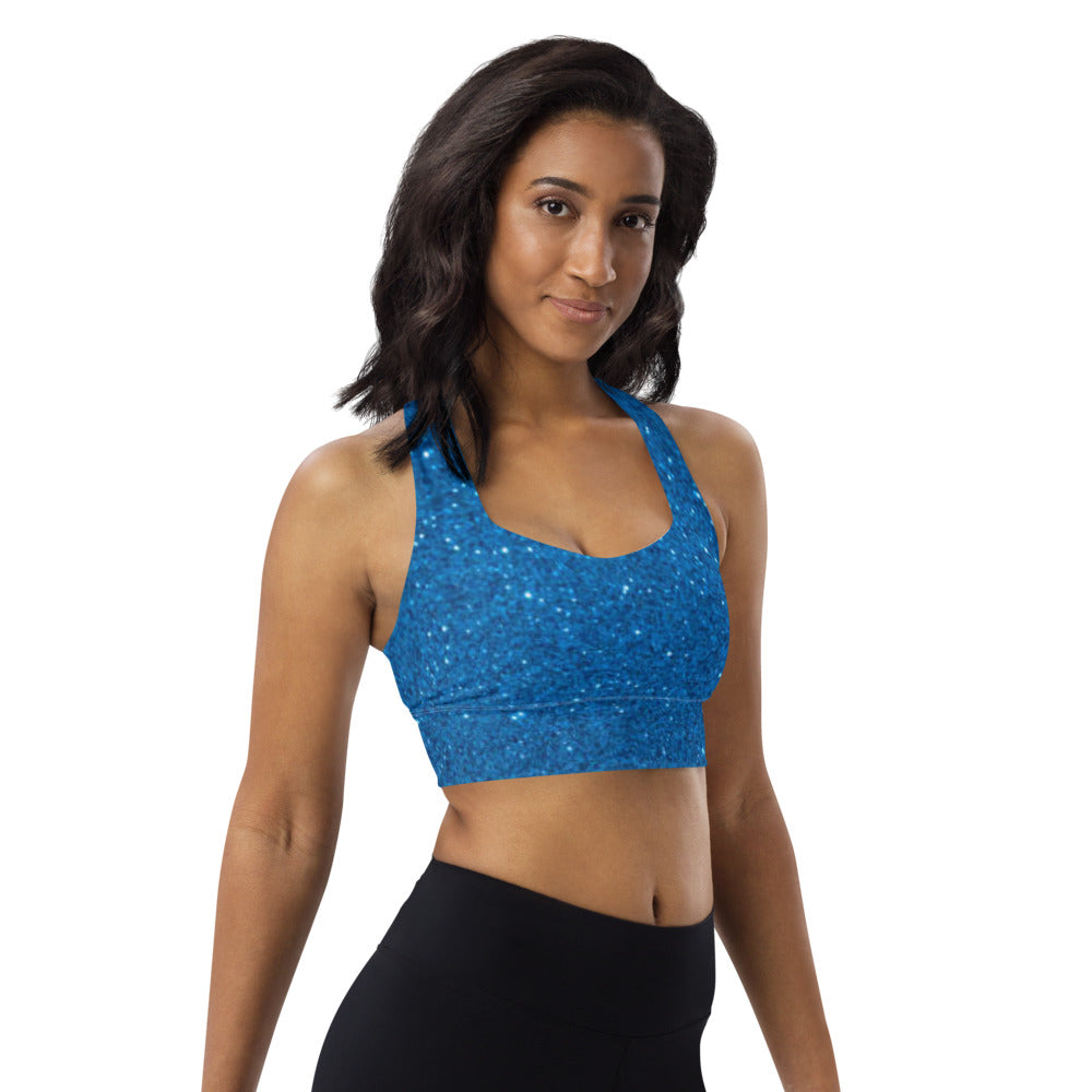 Blue Sparkle Longline Sports Bra
